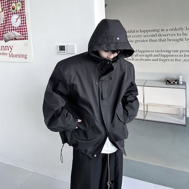 ravewider-Hooded Zip-Up Plain Jacket