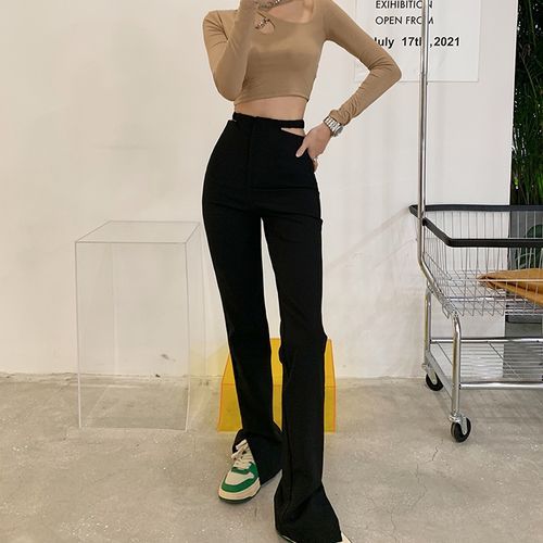 High Waist Slit Hem Pants