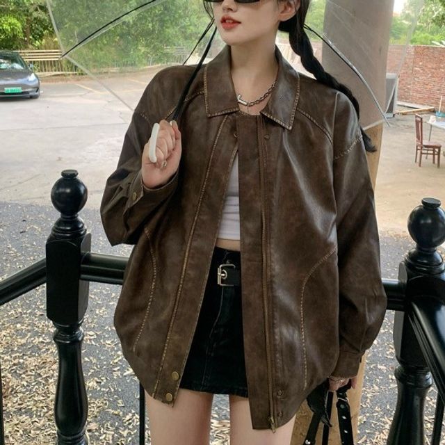 PERKARP - Faux Leather Zip Jacket | YesStyle