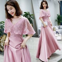 Off-Shoulder Plain A-Line Evening Gown