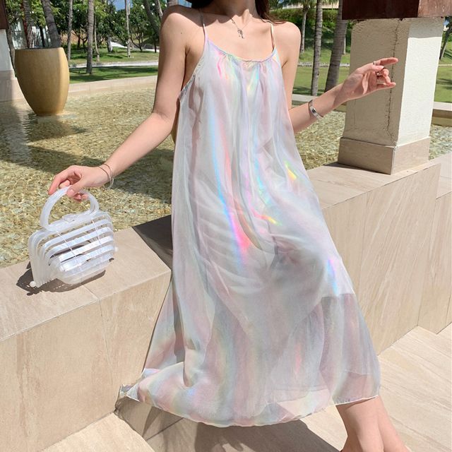 BOHEME - Spaghetti Strap Holographic Dress | YesStyle BOHEME - Spaghetti Strap Holographic Dress | YesStyle