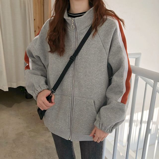 Sisyphi-Mock Neck Color Block Zip-Up Jacket