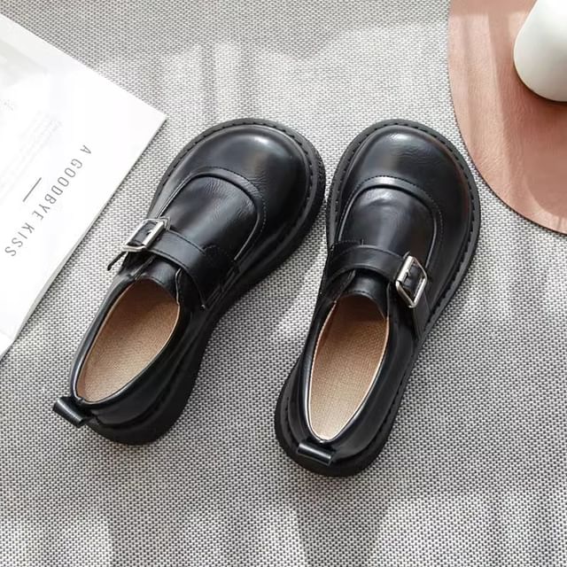 Freesia-Faux Leather Buckled Loafers