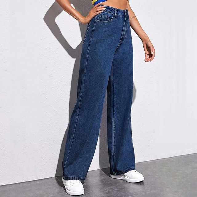 Wildfoea-High Rise Wide Leg Jeans
