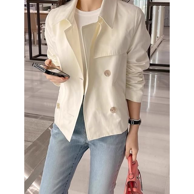 Alfie-Lapel Collar Plain Double-Breasted Trench Jacket