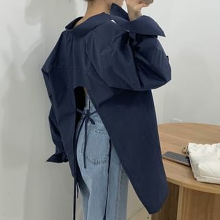 Coris-Long-Sleeve Plain Slit Back Shirt