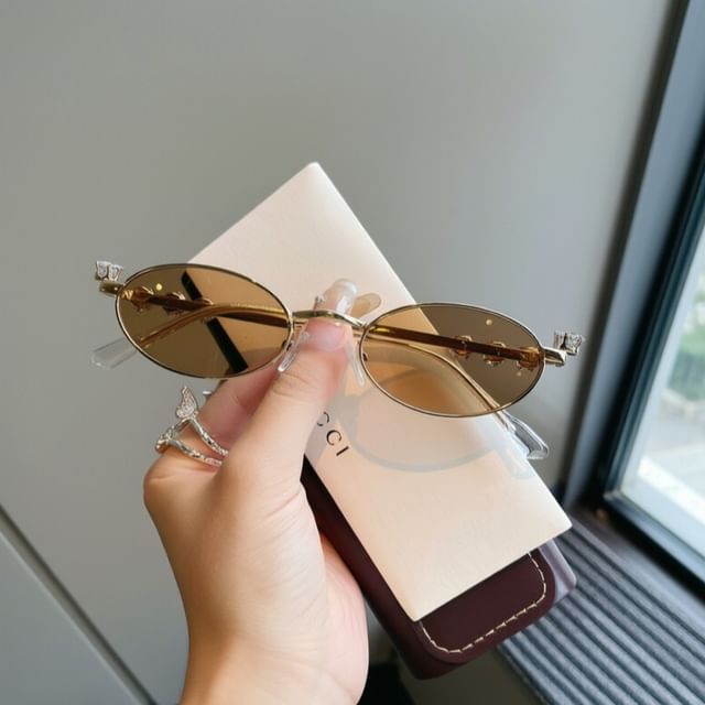 Oval Rhinestone Sunglasses Women Trendy 90s Oval Bling Rhinestone Hippie Sunglasses  main image 4