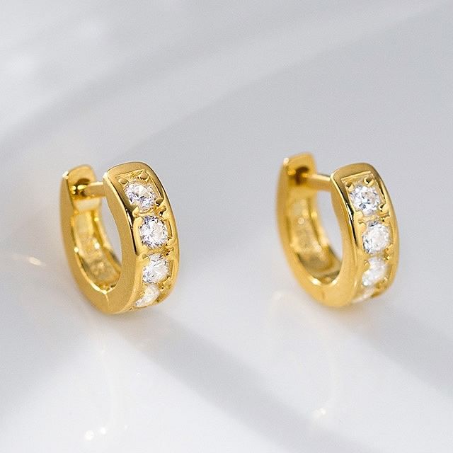 A-ROCH-S925 Sterling Silver Rhinestone Huggie Earring