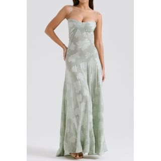 LaLaLadies Spaghetti Strap Plain Floral Maxi A-Line Dress Sale