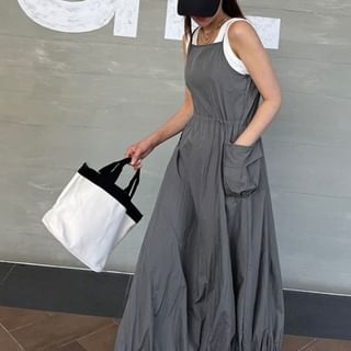 theajshia Plain Pocket Detail Maxi Overall Dress