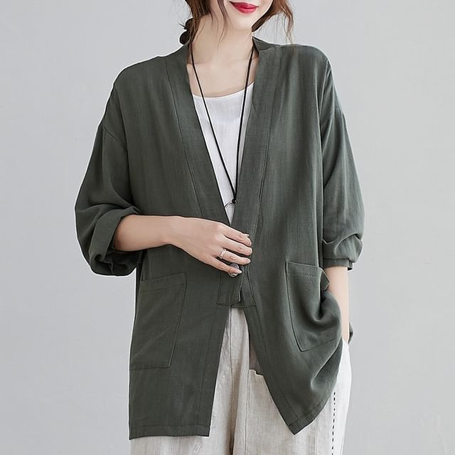 Lewwe-V-Neck Plain Single-Button Jacket
