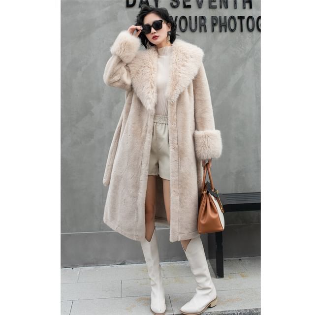 Sienne-Faux Fur Button-Up Long Coat