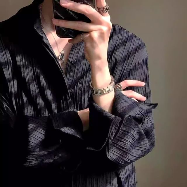 Urtishia-Long-Sleeve Plain Shirt