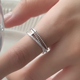 Sharkkira-Layered Rhinestone Alloy Open Ring