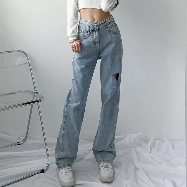 Asymmetric Straight Leg Jeans | YesStyle