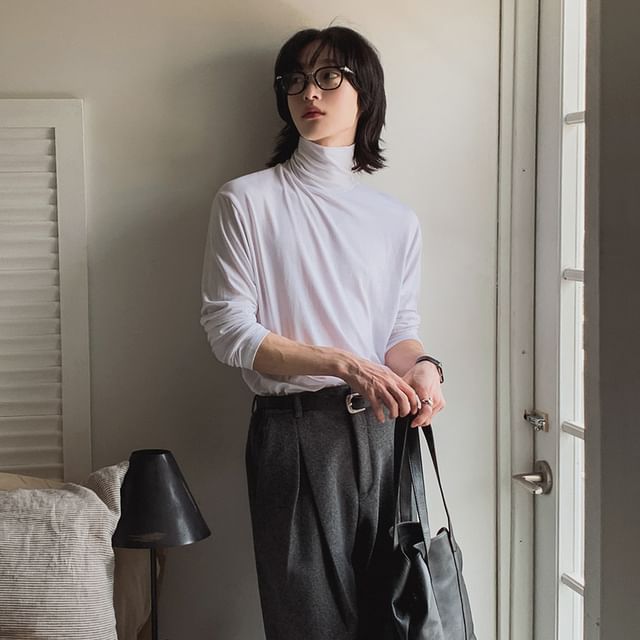MRCYC-Long-Sleeve Turtleneck Plain T-Shirt