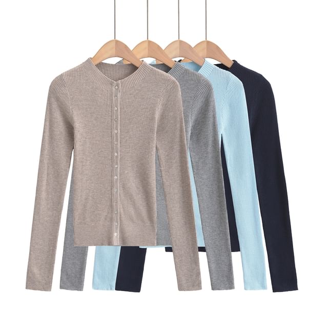 Ulark-Crew Neck Plain Button Down Knitted Cardigan