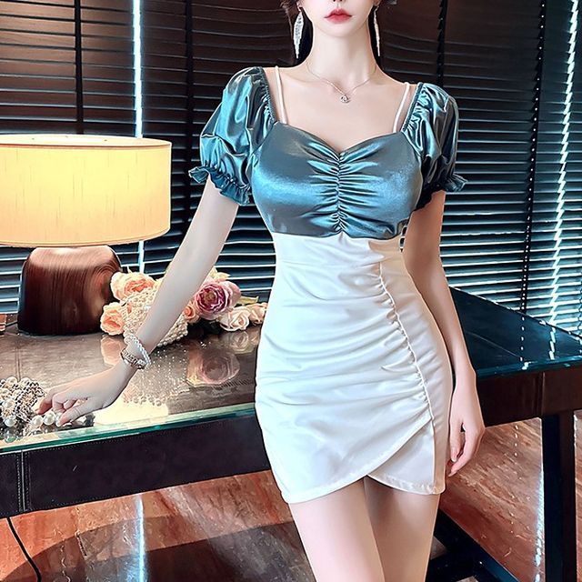 dark denim dress Adrian Dark Denim Gold Button Dress Blue / Large