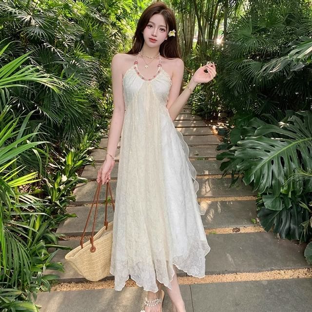 open lace back dress Jana Strapless Ruffle Open Back Maxi Dress main image 0