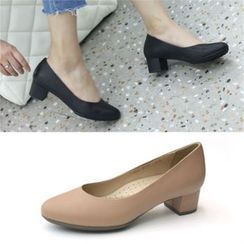 MODELSIS - Genuine Leather Round-Toe Pumps
