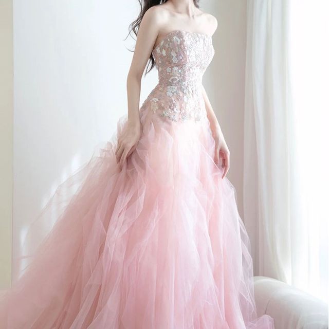 Caprice - Strapless Flower Embroidered Mesh Panel A-Line Evening Gown ...