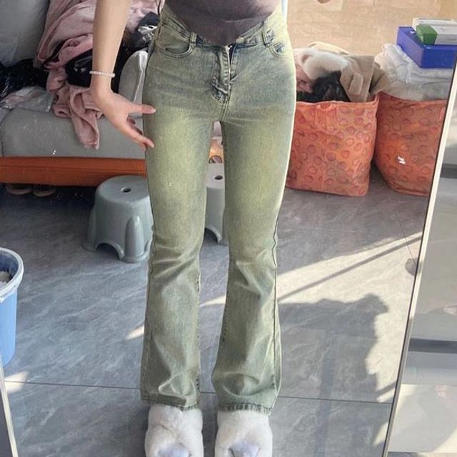 Everose-Mid Waist Washed Bootcut Jeans