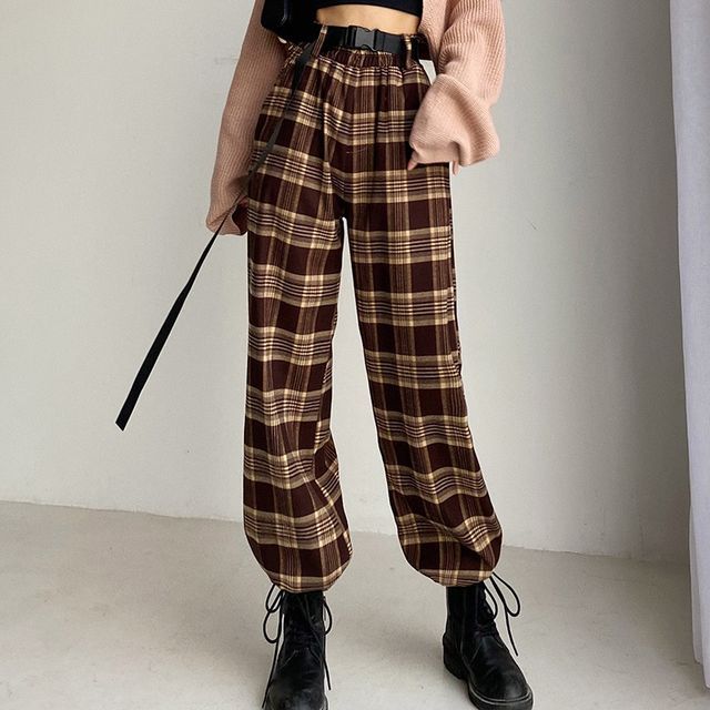 Indesi-Plaid Harem Pants
