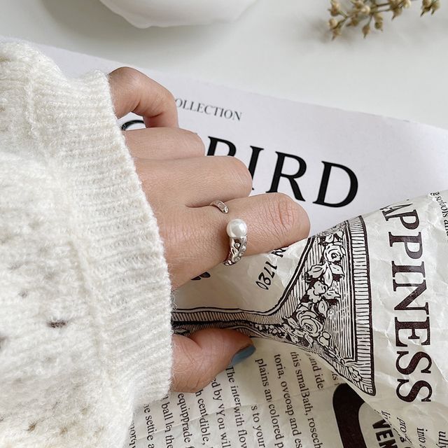 Forainer-Faux Pearl Sterling Silver Open Ring