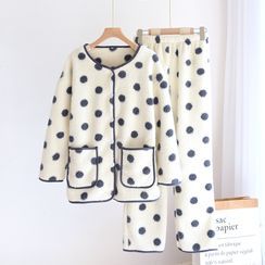 Dogini - Pajama Set: Dotted Fleece Shirt + Pants