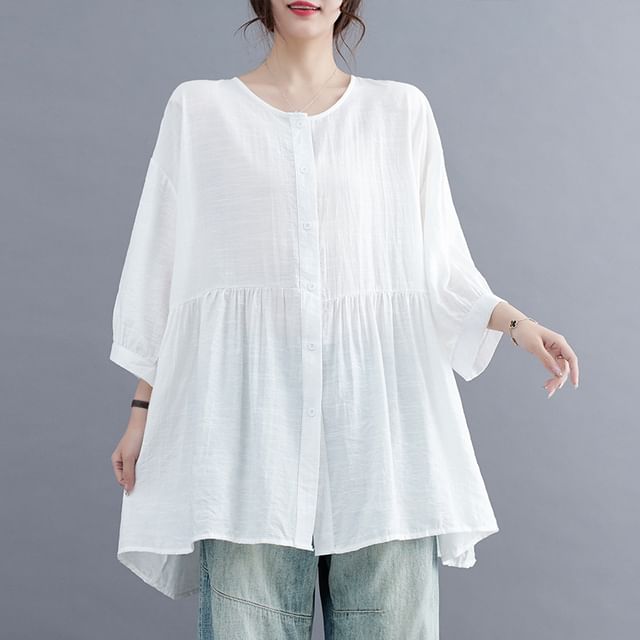INEN-34-Sleeve Crewneck Plain Blouse