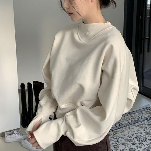 Round Neck Plain Crop Sweatshirt