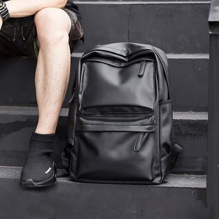 faux leather laptop backpack