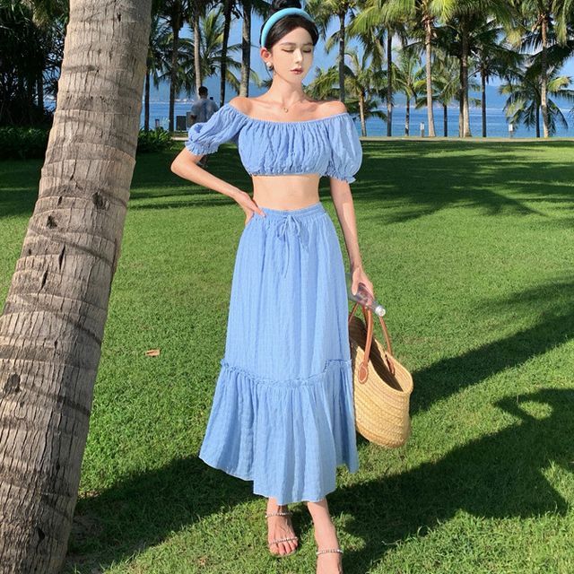 plain long skirt with crop top