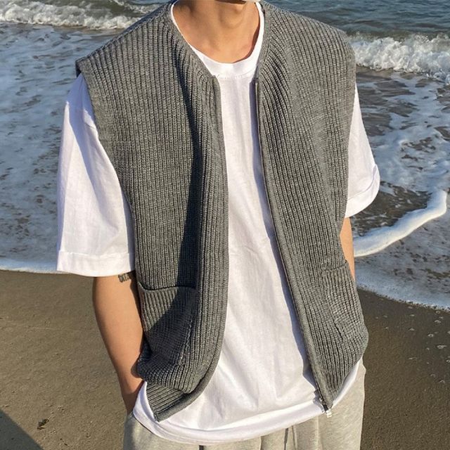GRAYCIOUS Plain Zip Sweater Vest YesStyle