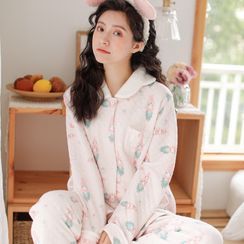 MEJU - Pajama Set: Long-Sleeve Print Top + Pants