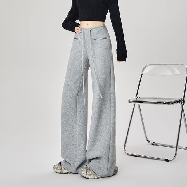 Magimomo-Drawstring Waist Plain Baggy Sweatpants