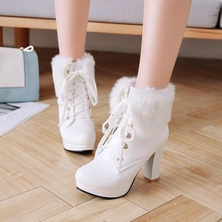 Details about   Chic Womens Furry Winter Warm Ankle Boots High Chunky Heels Lace-up ankle boots