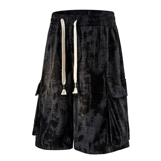 Sheck-Drawstring Waist Tie Dye Cargo Shorts