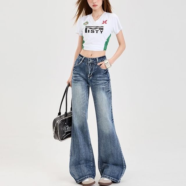 Denimot-Mid Rise Washed Flared Jeans Various Designs