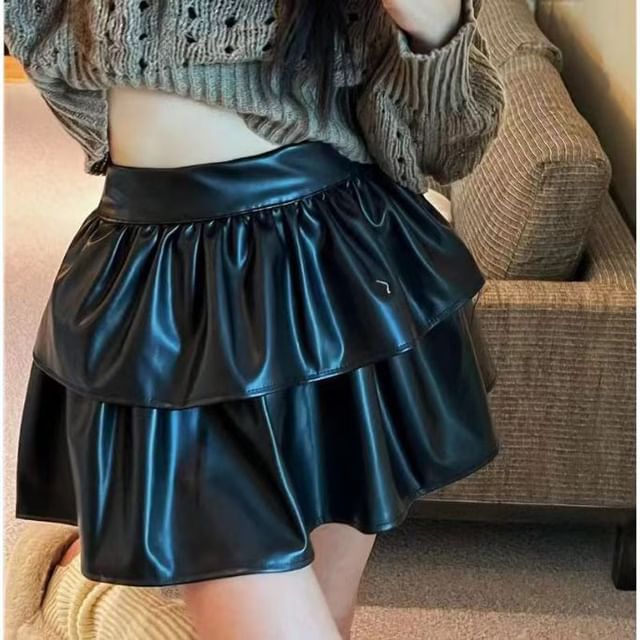 Everose-High Rise Plain Mini A-Line Skirt