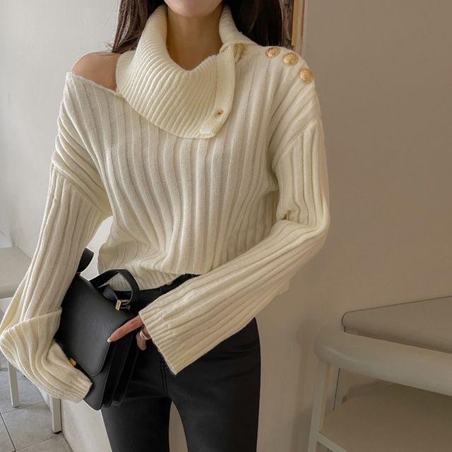 DABAGIRL Turtleneck Cutout Rib Knit Top YesStyle