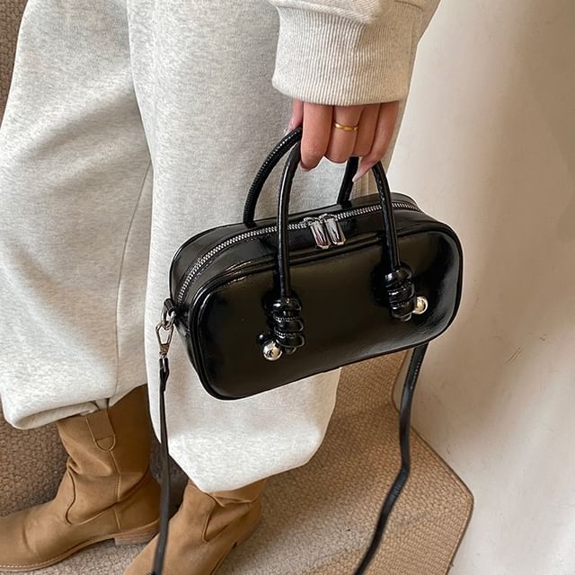 Skyglow-Faux Leather Bowler Bag