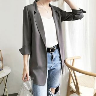 Kwuartz 3/4-Sleeve Lapel Collar Plain Open Front Blazer Sale