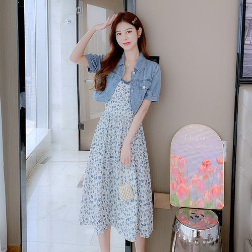 ジャケット・アウター FIORE PRINT DENIM DRESS FIORE PRINT DENIM DRESS