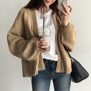 Bigfol-Open Front Plain Cardigan