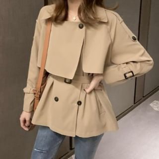 Frigga-Plain Belted Double-Breasted Trench Jacket