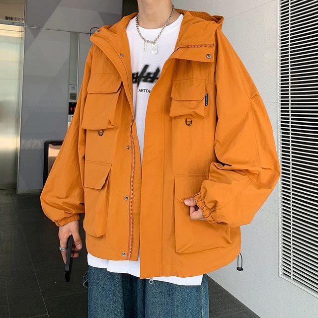GuDayz Plain Hooded Cargo Jacket YesStyle