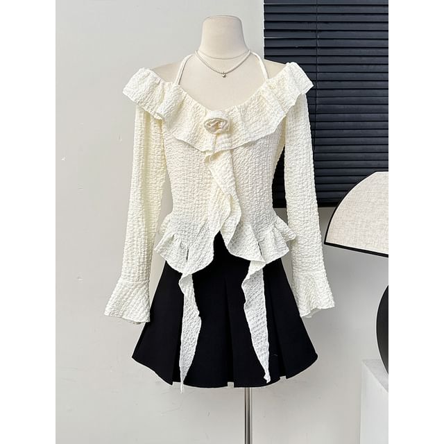 Lemongrass-Ruffled Bell-Sleeve Halter Top