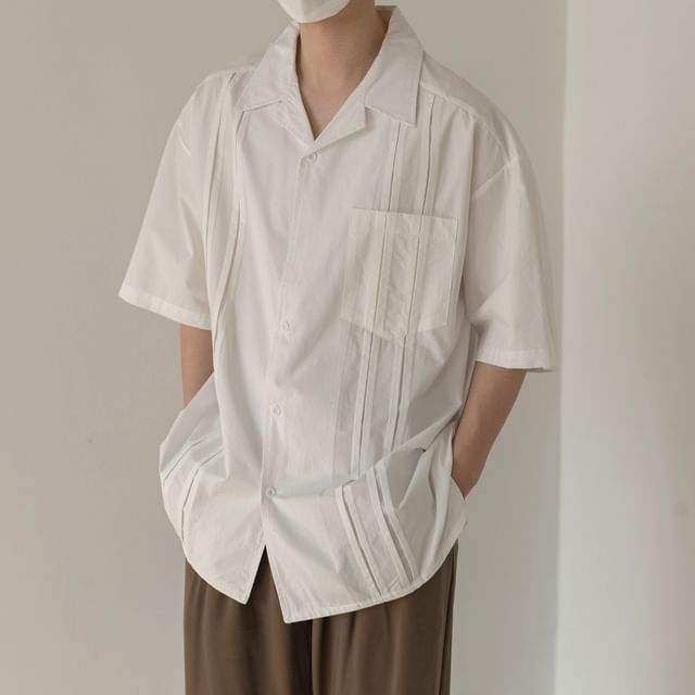 Lingaris-Short-Sleeve Plain Button-Up Shirt