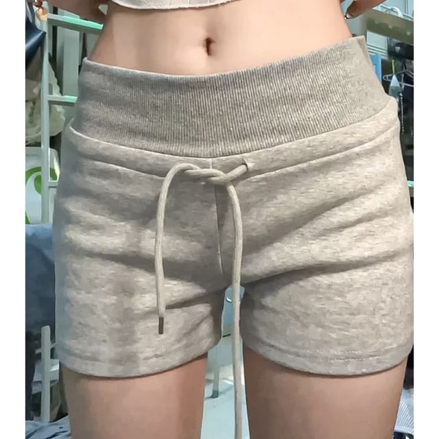 evanesce-Drawstring Waist Plain Hot Pants